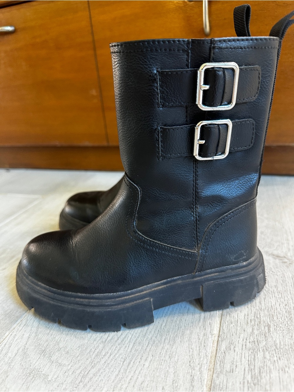 H&M Black Kids' Faux Leather Boots with Zipper